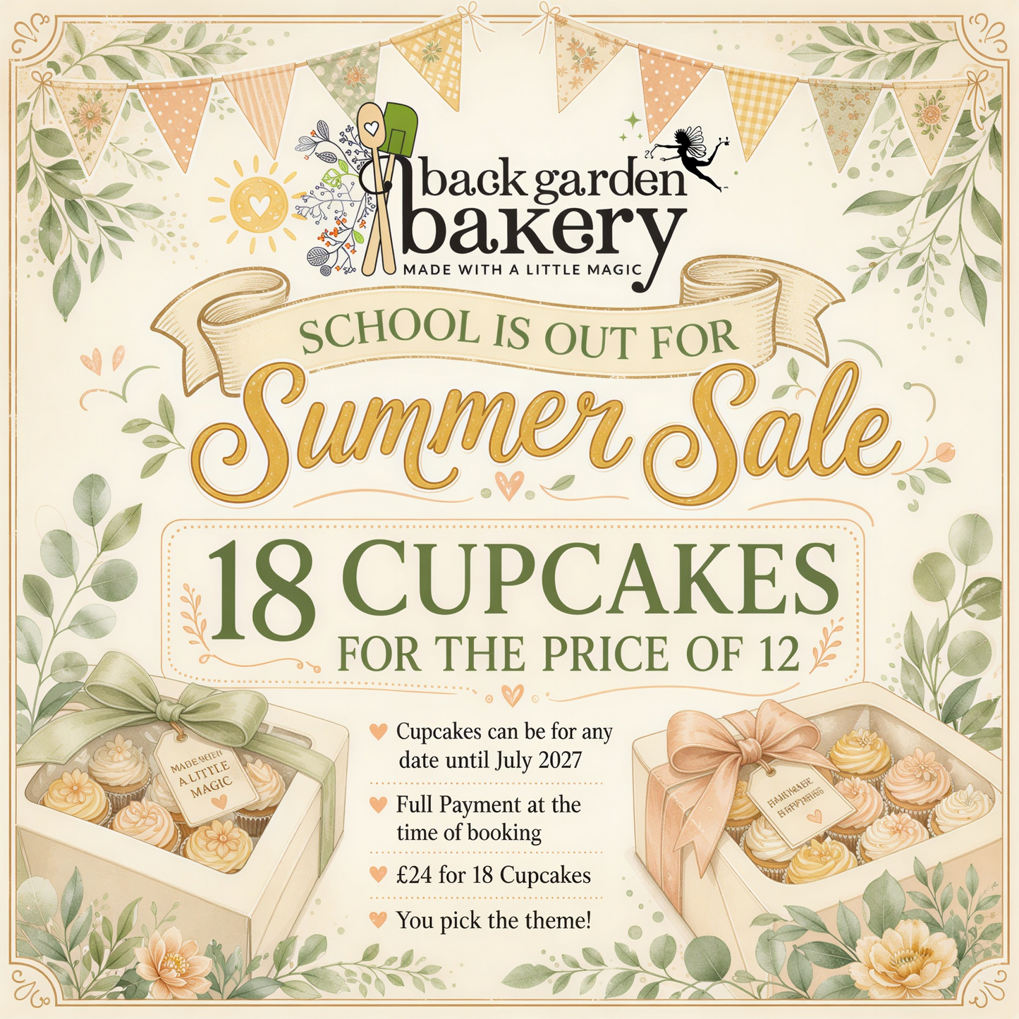Schools is out for Summer Sale: Buy 12 cupcakes, get 6 free